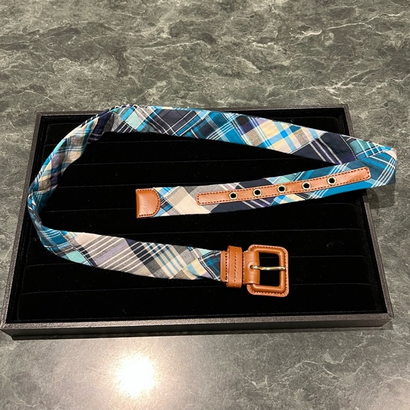 Talbots Blue Plaid Belt Size Small 100% Cotton NWT Black Watch Plaid Reversible Belt | Talbots main image 2